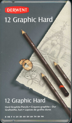 Derwent 12-piece Graphic pencils NEW GENUINE B HB F H 2H 3H 4H 5H 6H 7HH 8H 9H