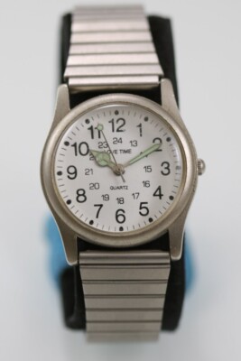 Love Time Watch Men Silver Stainless Steel Water Res Battery 24hr White Quartz