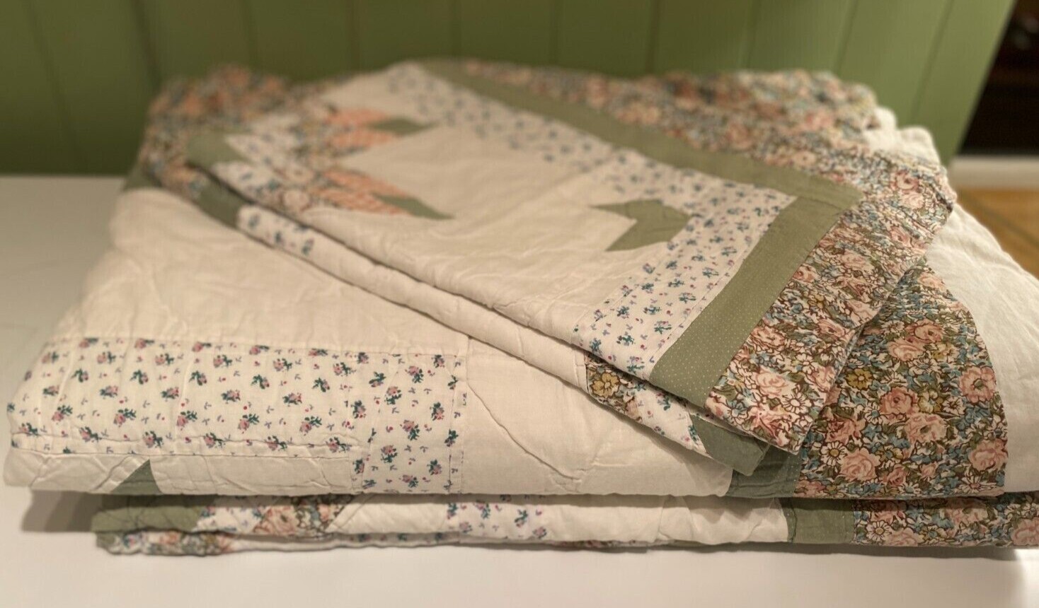 Hand Stitched King Size Patchwork Lone Star Vintage Quilt & 2 Pillow