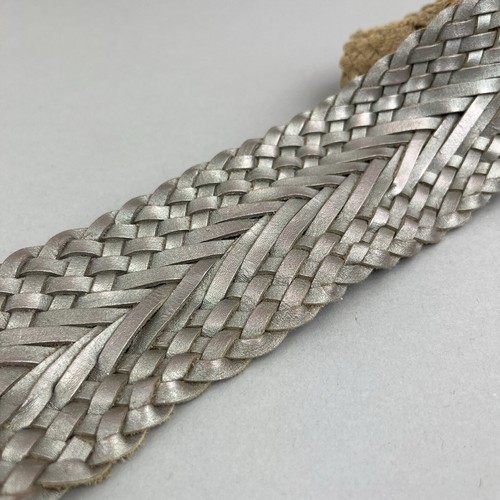 Vintage Metallic Leather Woven Plaited Y2K Dress Wide Belt Size 49" Long Length - Picture 8 of 11