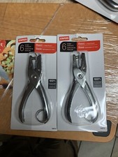 Lot Of 2 Staples Brand One Hole Punch 6 Sheet Capacity 1/4 Inch Hole Chrome Plat