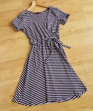 LADIES PURPLE/ WHITE STRIPE GREAT PLAINS WRAP TOP DRESS MEDIUM