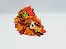 BEAGLE FALL Autumn Miniature BURIED IN AUTUMN LEAVES Handmade TRI COLOR