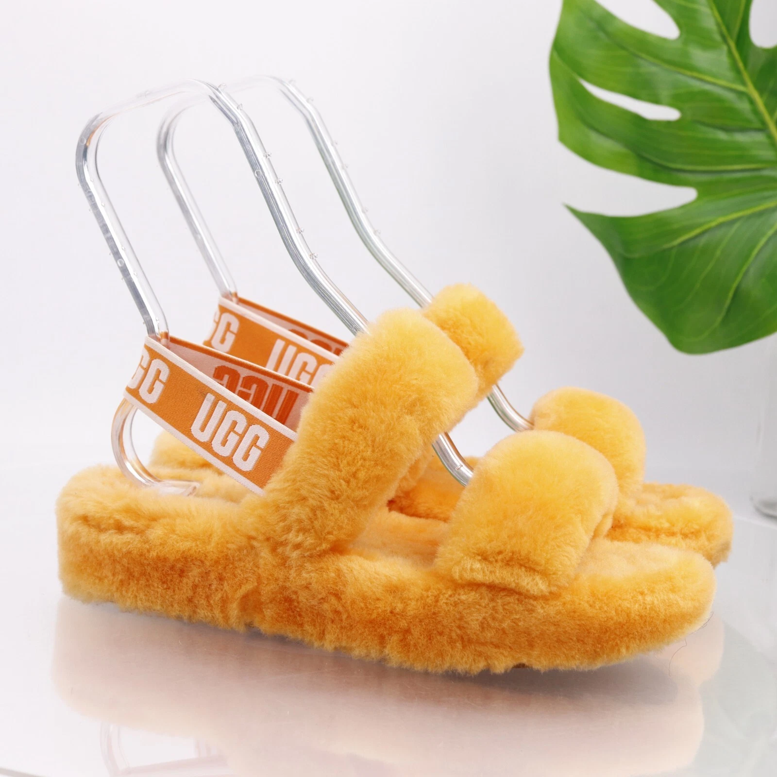 Sandalo da donna arancione UGG Oh Yeah taglia 9 slingback pantofola pelle di pecora slide