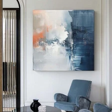 Abstract oil Painting on Canvas Art Hand Painted Thick Texture Living Room blue