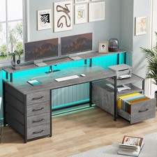 66'' Computer Desk with 5 Drawers, Storage Shelves &Led Lights, Home Office Desk