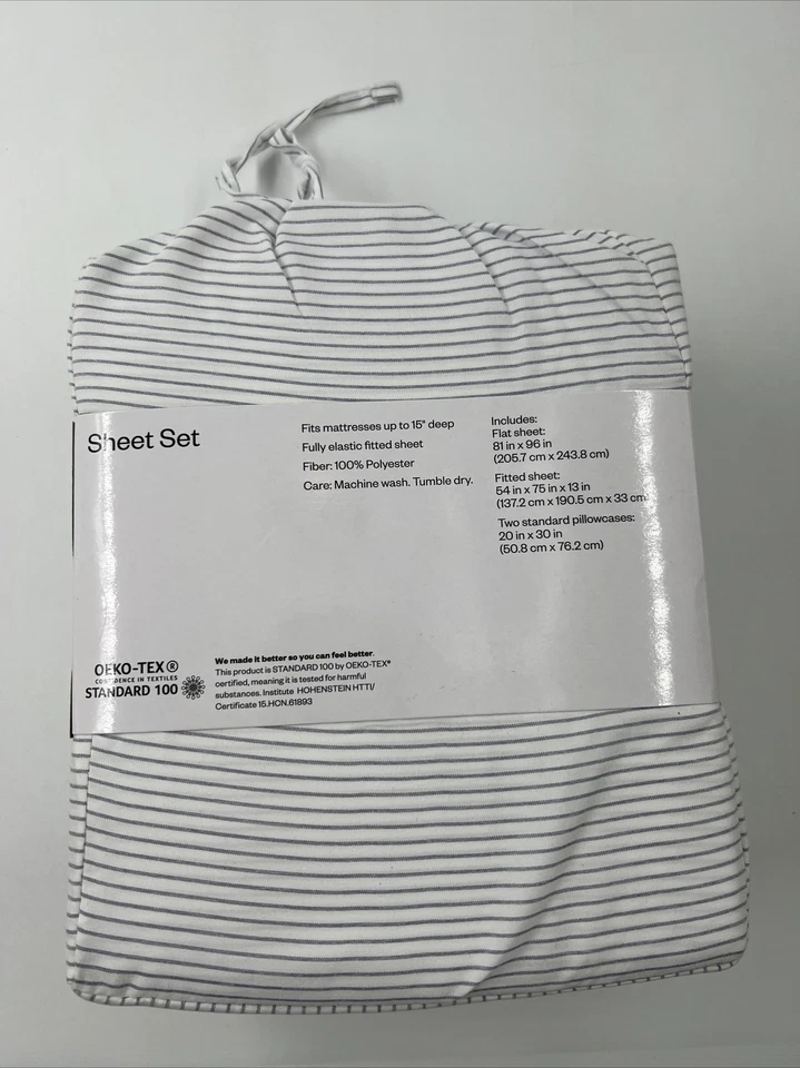 Room Essentials Printed Microfiber White & Gray Striped Full Sized Sheet Set - Image 3 of 4