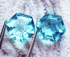Aquamarine Loose Gemstone 22 Ct Hexagon Shape Pair With Certificate R779