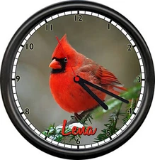 Personalized Name Red Cardinal On Snow Coated Tree Branch Bird Sign Wall Clock