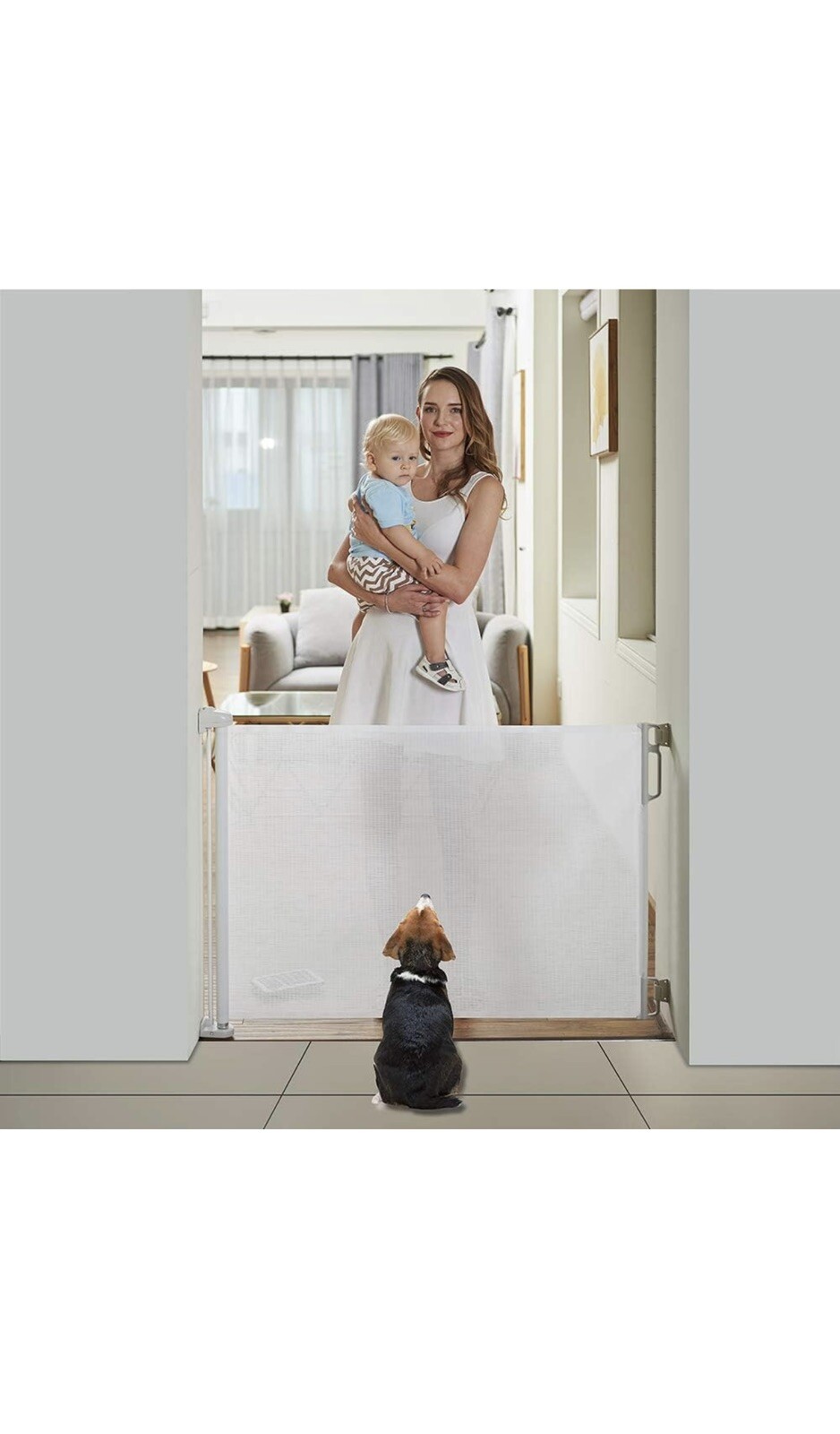 EASYBABY White Retractable Gate Baby/Dog Safety Gate, 33" Tall, 55