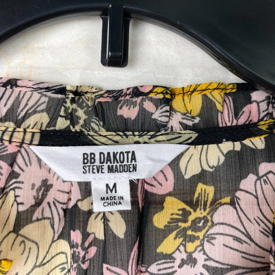 BB Dakota Top Womens M Floral Ruffle Blouse Smocked Sleeve Pullover Chiffon - Image 3 of 4