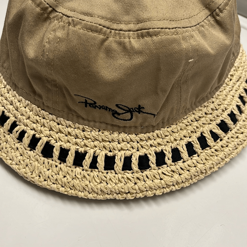 Panama Jack Tan and Cream Protective Bucket Hat with Raffia Ribbon Rim OSFM - Picture 3 of 11