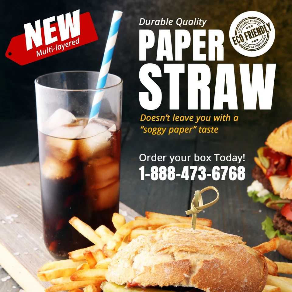 500 Blue Stripe 7.75 Inch Biodegradable Eco-friendly Paper Straws Bulk, Wrapped - Image 2 of 3