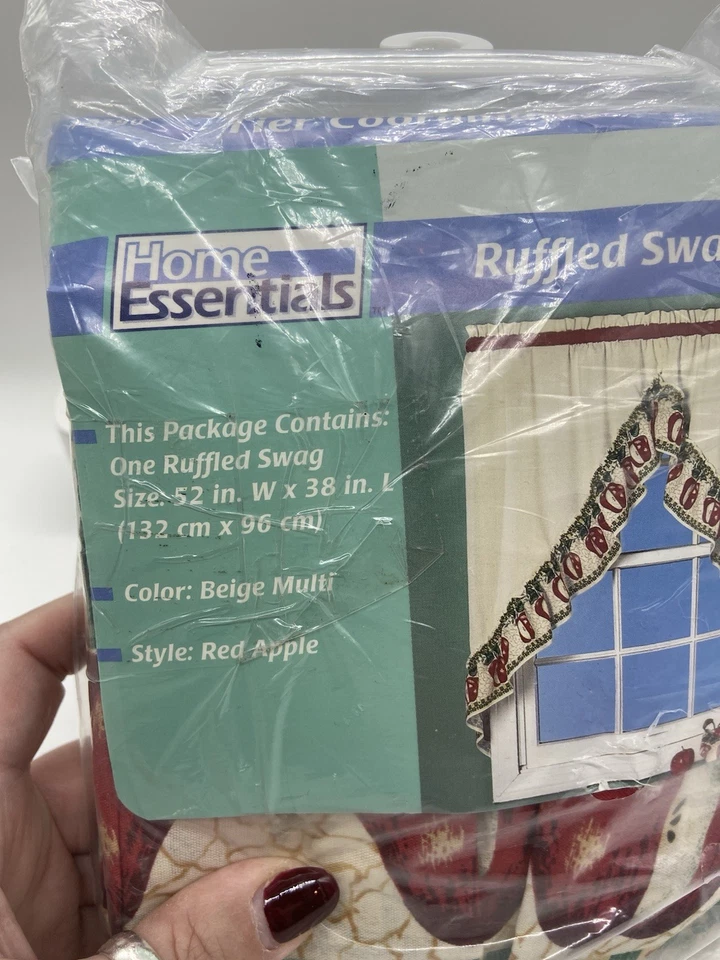 Set of 2 Kmart Window Valance Swag Apple Design New Old Stock Sealed 52”x38” VTG - Image 4 of 4