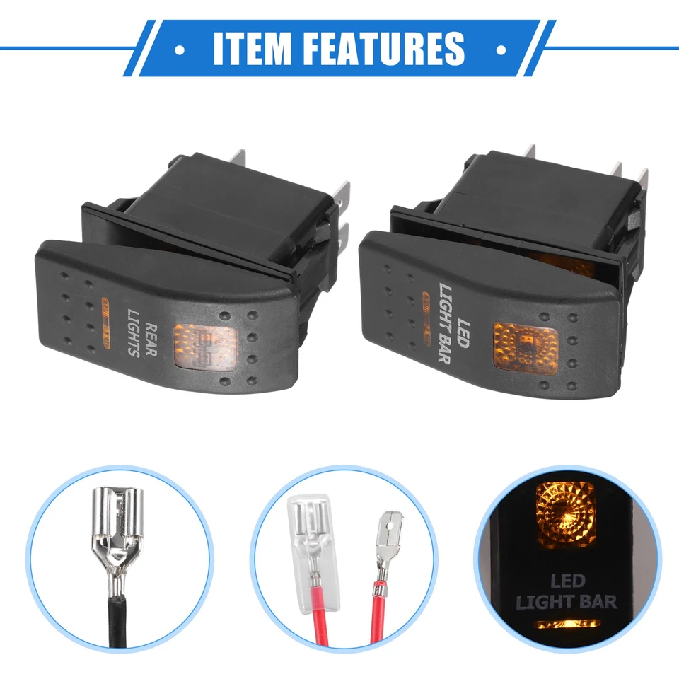 Interruptor LED 5p 20A/12V ON/OFF ABS naranja c/cables, para automóvil - Imagen 4 de 4