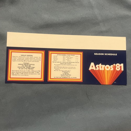 POCKET SCHEDULE MLB 1981 HOUSTON ASTROS UNSPONSORED UNFOLDED - Picture 4 of 8
