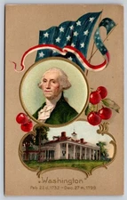 George Washington Portrait American Flag, Mount Vernon Estate Patriotic Postcard