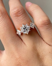 925 Sterling Silver Art Deco Engagement Ring Simulated Princess Cut Wedding Ring