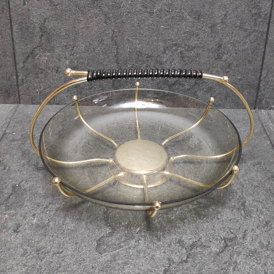 Vintage Konfektschale Henkelschale Rauchglas Retro Mid Century Bonbonschale  - Bild 4 von 4