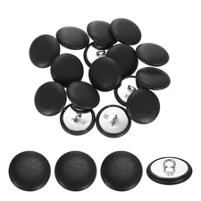 15Pcs Leather Covered Buttons, 23mm 36L Round Metal Shank Buttons, Black