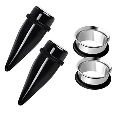 2 Pairs Black Acrylic Ear Tapers and 316L Stainless Steel Tunnels Gauge:17mm