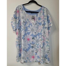 Bonmarche Womens Blue Floral Blouse Size 24 Short Sleeve Summer Top BNWT