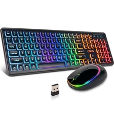 Wireless Keyboard and Mouse Combo with Backlit, USB Rechargeable & Full Size ...