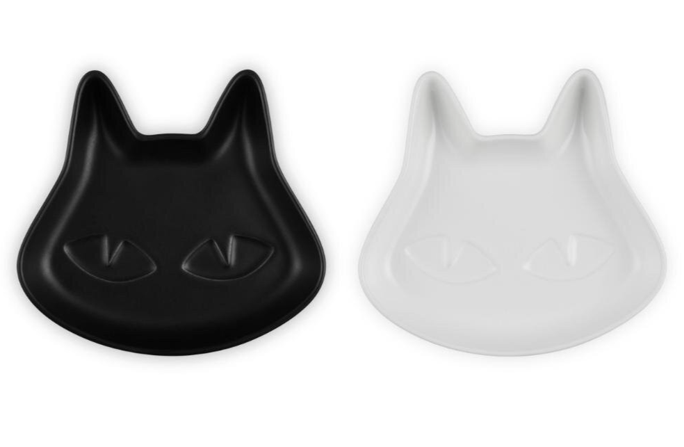 Le Creuset Mini Cat Plate Matte Black/White 14x14x3cm Set of 2