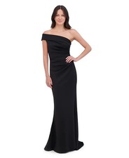 Eliza J Women's Asymmetric-Neck Side-Pleat Scuba Gown - Black - 4