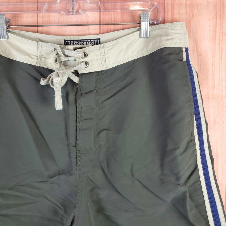 Abercrombie & Fitch Board Shorts Mens 34 Green Nylon Drawstring Swimwear Beach - Image 2 of 4