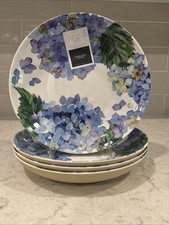 "Juego de 4 tazones de pasta azul púrpura hortensia MELAMINA 9"" Rachel Ashwell The Farmhouse"
