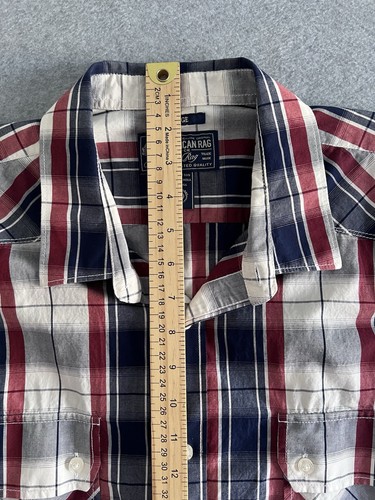 American Rag Cie Shirt Mens XL Long Sleeve Button Up Flannel Plaid White Red - Picture 8 of 13