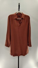 Quince Women Vintage Wash Tencel Roll Sleeve Tunic Dress Terracotta S