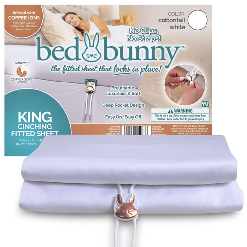 Bed Bunny Locking Fitted Bed Sheet Stays On & Won’t Slip, Built-in Compressio...
