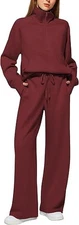 Women's 2 Piece Outfits Lounge Set 2025 Oversized Half Zip Sweatshirt Sweatpant