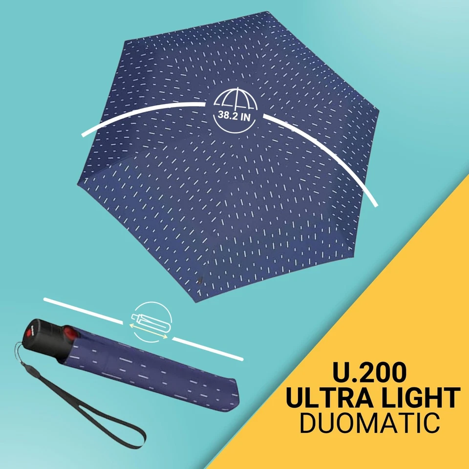 Paraguas de lluvia automático ultraligero U.200 en azul lluvia - apertura automática con un solo toque/... Foto 3 de 4