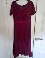 MIUSOL Purple Sequin Lace Chiffon A-Line Midi Dress V-Neck Zip Lined L
