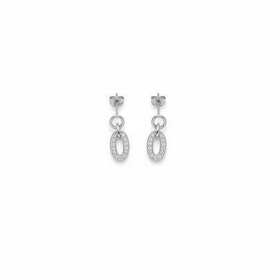 9ct 9K White Gold Oval Shaped Drop Stud Earrings With Diamonds. Brand New