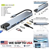 USB-C 8-in-1 Hub HDMI 4K RJ45 SD TF USB 3.0 PD Adapter