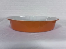 Baking Casserole Stoneware Cerutil Dish Portugal Orange Exterior White Inside