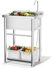 Free Standing Stainless Steel Utility Sink Single Bowl Commercial with Faucet