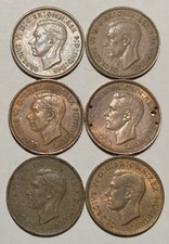 6 Old British Farthings, 1942,1943,1944,1944,1945 &1949, George VI, Higher Grade