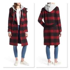Kendall + Kylie Double Breasted Layered Plaid Coat Size Small