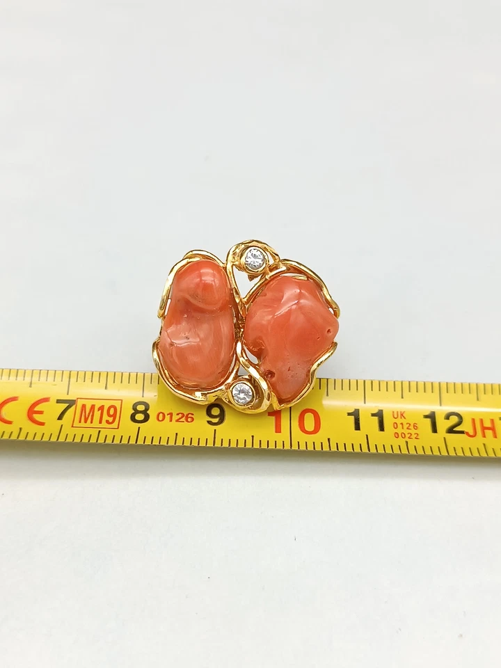 Anello donna vero corallo rosso Sardegna argento 925 plac oro giallo regolabile - Immagine 3 di 4