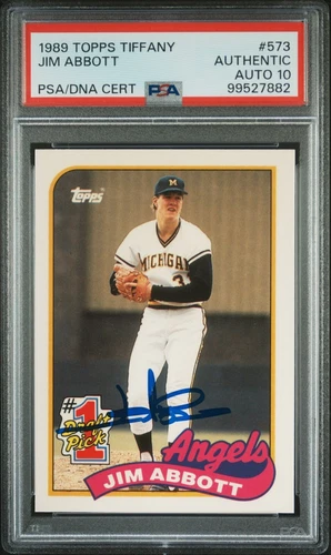 1989 Topps TIFFANY Jim Abbott SIGNED #573 RC Rookie Card PSA 10 AUTOGRAPHED Slab
