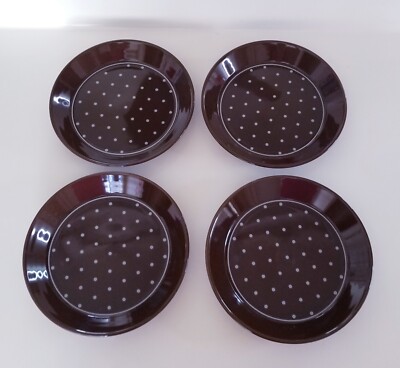 Cuisinart Dish Round Pottery Brown Polka Dot Set of 4 8.25'' Cute Vtg