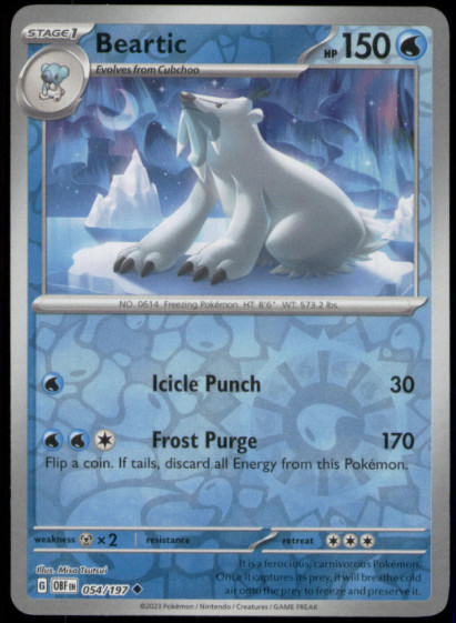 Pokemon - Beartic 054/197 - Reverse Holo - Obsidian Flames - NM/M