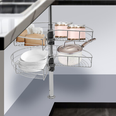 24'' Kidney Shaped Pie Cut 2-Shelf Lazy Susan Corner Kitchen Cabinet Organizer