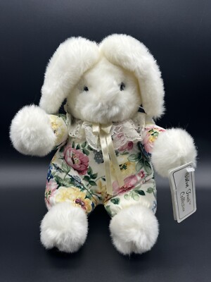 Jerry Elsner Velvet Touch Collection Bunny Rabbit Plush White & Floral 10''