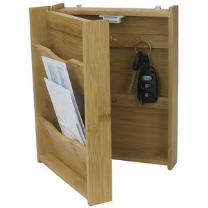 Wall Mounted Letter Organizer With 6 Key Hooks Magnetic Closure Natural Wood Ebay